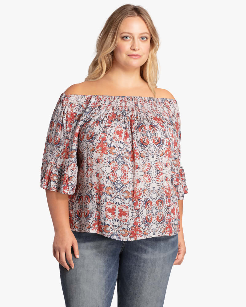 Front of plus size Rachel Off The Shoulder Blouse by Downing Studio | Dia&Co | dia_product_style_image_id:118391